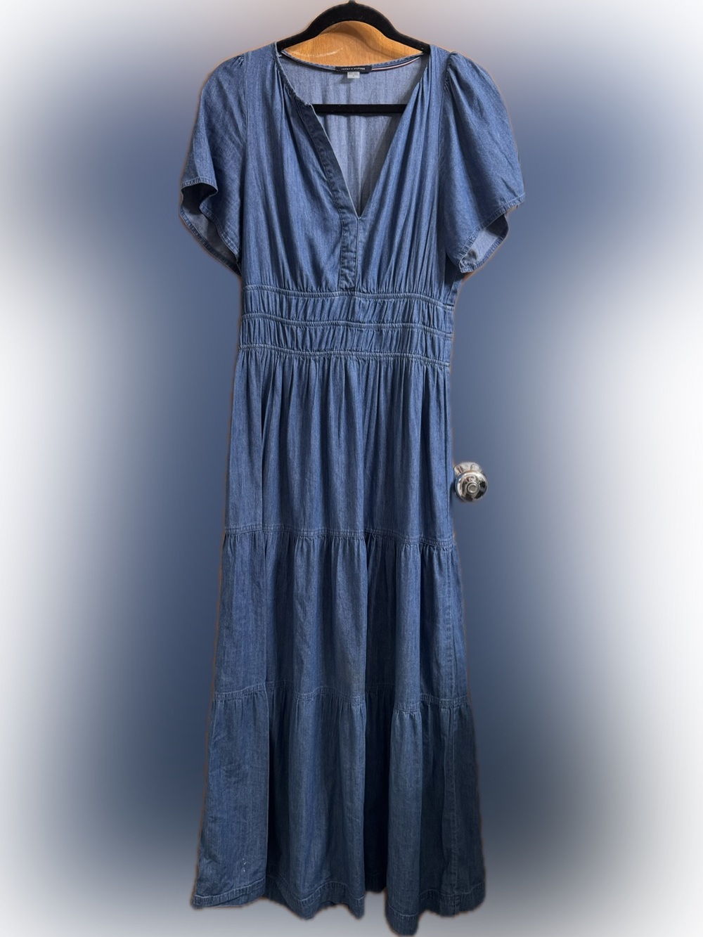 Tommy Hilfiger Blue Chambray Tiered Midi Dress